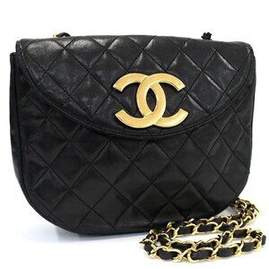 CHANEL Single Flap Bag 24K Vintage Lambskin Purse Black Crossbody